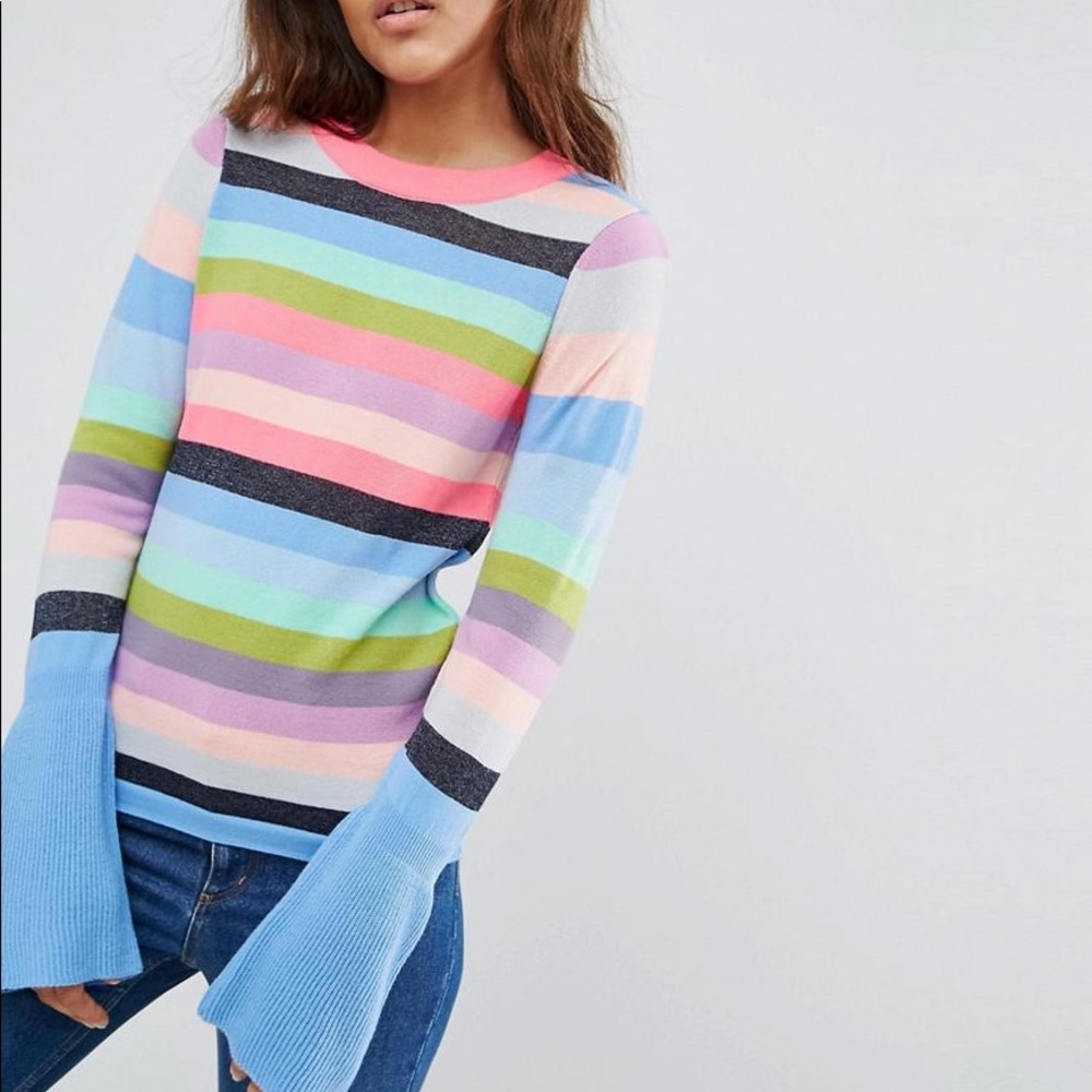 ASOS Sweater with Multi Stripe and Fluted Sleeves